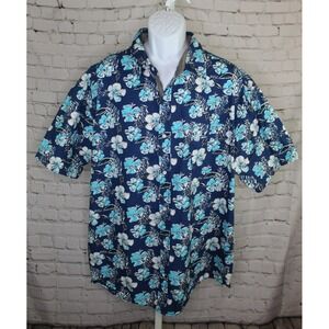 Free Planet Shirt Short Sleeve Button Up Blue Hawaiian Floral Shirt Size 3X